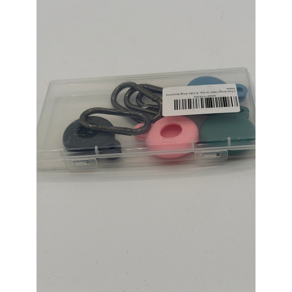 4 Pack Silicone AirTag Holder Case with Carabiner Clips Pink Black Blue Green - Picture 2 of 2